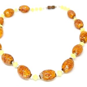 VINTAGE 1940'S ITALY GOLDSTONE VENETIAN ART GLASS NECKLACE CHOKER SWIRL